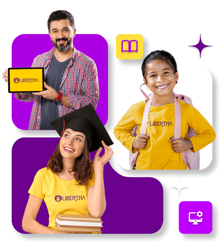 Pessoas usando o Libertha - Professor, estudante e aluna